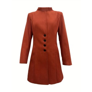 Single Breasted Solid Coat, Elegant Long Sleeve Versatile Outerwear, Women's Clothing