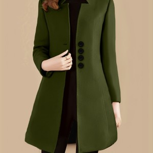 Single Breasted Solid Coat, Elegant Long Sleeve Versatile Outerwear, Women's Clothing