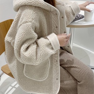 Solid Hooded Teddy Coat, Casual Button Front Long Sleeve Winter Outerwear, Women's Clothing