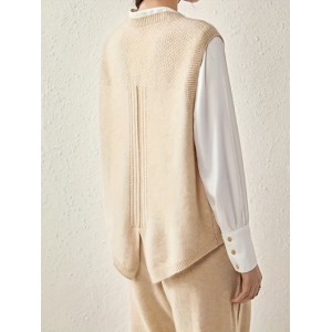 Solid Cable Knit Sweater Vest, Versatile Sleeveless Sweater For Fall & Winter, Women's Clothing