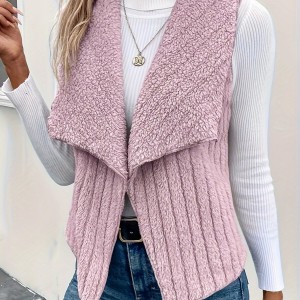 Waterfall Collar Open Front Vest, Versatile Fuzzy Sleeveless Outerwear For Fall & Winter, Women's Clothing