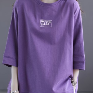 Letter Print Simple T-shirt, Casual Drop Shoulder 3/4 Sleeve Crew Neck T-shirt, Women's Clothing