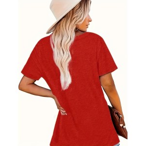 Heart Print Crew Neck T-Shirt, Cute Short Sleeve T-Shirt For Spring & Summer, Women's Clothing