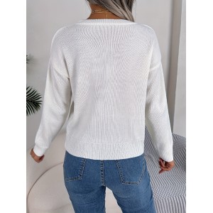 Twist Heart Knitted Pullover Sweater, Casual Long Sleeve Sweater For Fall & Winter, Women's Clothing