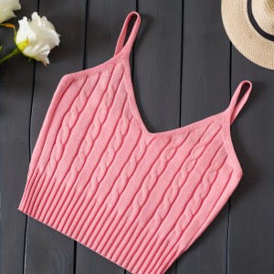 Knitted Cami Crop Top, Versatile Sleeveless Casual Top For Spring & Summer, Women's Clothing