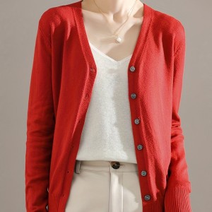 Elegant V-neck Solid Cardigan, Long Sleeve Cardigan For Spring & Fall, Women's Clothing