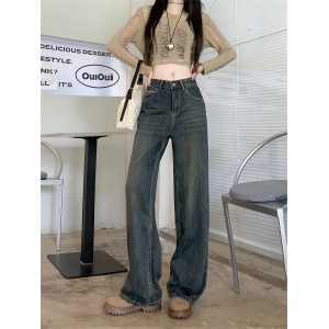 Loose Fit Washed Baggy Jeans, Loose Fit Non-Stretch Wide Legs Jeans, Women's Denim Jeans & Clothing